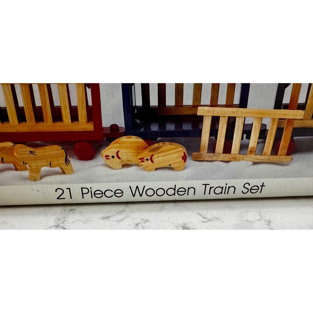 Vintage 1992 International Christmas 21 Pc Wooden Train Set New In Box Holiday - Picture 3 of 7